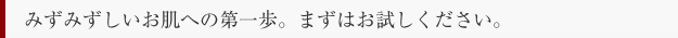 みずみずしいお肌への第一歩。まずはお試しください。